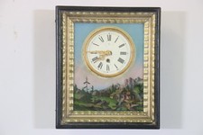 Biedermeier Wanduhr Bilderuhr Hinterglasmalerei Waschgoldleiste M.19.Jhd (EN420)