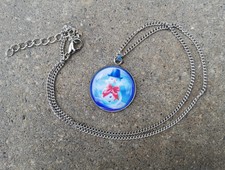 Halskette mit Cabochon-Anhänger rund  Weihnachten Schneemann XMas/handmade