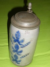 Alter Bierkrug Literangabe vorne Maßkrug mit Deckel Zinndeckel 90%