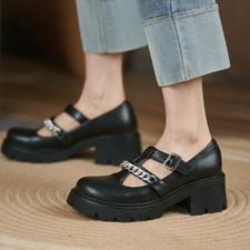 Damen Absatz T Bar Freizeitschuhe Bequeme L Cosplay Mary Janes College Pumps Block