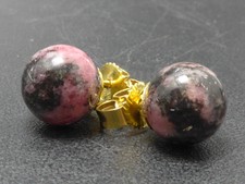 Ohrringe 333 GOLD 8 Karat earrings Rhodonit Ohrstecker Gelbgold boucle oro