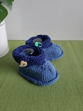 Babyschühchen Handarbeit Baumwolle blau/multicolor Holzknöpfe - Neu!!