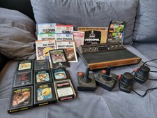 ATARI CX-2600 P Holz Konsole 6#Schalter +2 Joystick +2 Paddle +8 Games +Tasche