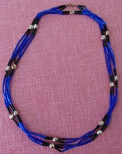 Moderne Halskette blau, 2-fache Glasröhrchen + Goldkugeln, 122cm