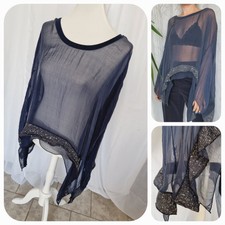 Italy Seidenbluse Überwurf Tunika Pure Seide 40 42 L XL Blau Made In