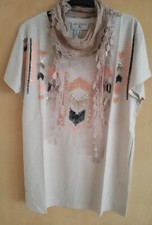 Shirt mit Pailletten  beige sand orange mit passendem Schal Gr. 38 NEU