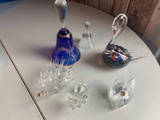 Glas Konvolut Dekofiguren 2 Glocken, Elefant, 2 x Schwan, Igel