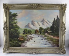 Schönes Ölbild auf Leinwand Ache m. Watzmann H.S. Johannes im Stilrahmen (*)