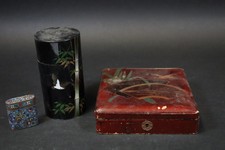 3x Dose Schatulle Holz Lack&Messing email. Cloisonné Japan China 19./20.J(DZ357)