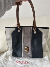 guess original schultertasche shoppinbag grau blau damen