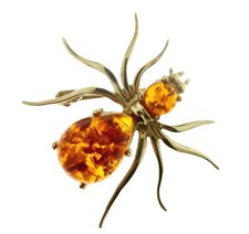 333 Gelbgold Brosche Anstecknadel mit Bernstein Spinne Nadel 8k Gold 