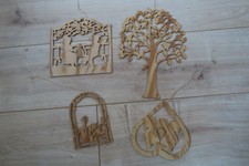 4 x Fensterbild aus Holz Laubsäge Handarbeit Baum Schwan Katze Laube 