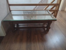  Couchtisch, Holz, Beistelltisch,Eiche, zeitloses Design, massiv, mit Glasplatte