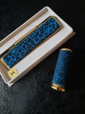 klappbarer Kamm mit Etui und Lippenstifthülle blau gold