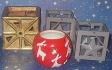 4 Teelichthalter Gold Grau Rot 6,5-7,5cm Keramik Metall Laterne Windlicht Weihn