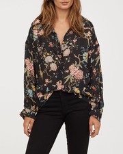 H&M x GP & J BAKER schwarzer Vogel Blumenbluse entspannte Passform UK 12 VERSANDKOSTENFREI