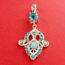 NEU Antik Jugendstil Anhänger Echt 925 Sterling Silber Blaue Zirkonia Kristalle