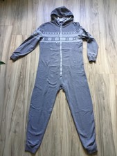 Herren Onesie Overall Einteiler Jumpsuit Grau Gr. L Schlafanzug Pyjama 