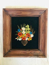 Bild Blumenmotiv Stickerei in Holzrahmen, leuchtende Farben ca 22cm x 20cm