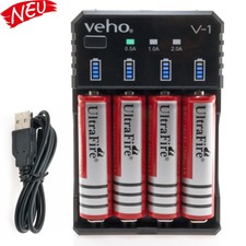 Akku Ladegerät USB Charger für 18650 Li-Ion Lithium Batterieladegerät 4 Slot LCD