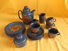 Kaffeeservice für 5 Personen Landhausstil dunkelblau Shabby- Optik gebraucht