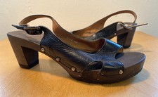 Damen-Sandalen Leder schwarz – Holz-(Clog)-Sohle Gr. 40 – kaum getragen 