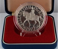 1977 Royal Mint The Queen's Silber Jubiläum Silber Proof Krone 25p Münzbox + COA