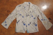 wNeu Four Leaves Leinen Jäckchen Gr.38 UK 12 weiße Leinen Jacke blau kiwi Blumen