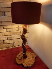 Große Tischlampe; Tischleuchte Holz; Stehlampe Holz,Roter Lampenschirm; Astlampe