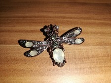 Brosche Modeschmuck Libelle beige  bronzefarben 