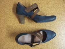 Tamaris Riemchen Pumps Gr. 39 dunkel blau - braun sehr guter Zustand