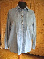 Trachtenbluse Landhaus Hammerschmid Gr. 40 Jeans Baumwolle hellblau Stickerei