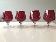 4 antike Murano Weingläser rubinrot mit Blattgold
