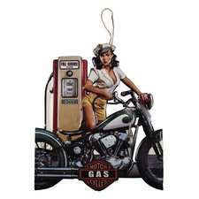 5Y0889 Nostalgie Pinup Girl Motorrad Tankstelle Textschild Nostalgieschild 60*70