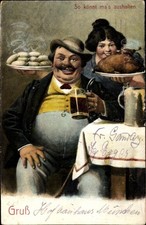Ak So könnt ma's aushalten, dicker Mann mit Bierkrug, Weißwurst,... - 2995883