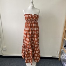 Free People Leanna Röhre Trägerlos Maxikleid. Braun/Hellbraun/Rost/weiss. klein.