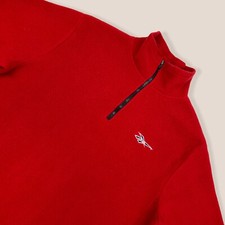 Reebok rotes Vlies 1/4 Reißverschluss kurzärmlig besticktes Logo Vintage 90er Jahre Herren Medium
