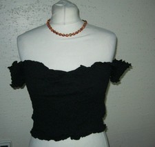 carmenshirt bauchfrei top t-shirt v coolcat gesmokt schwarz sexy s-M 38-40 NEU 