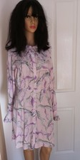H&M rosa lila Vogeldruck Kleid Rüsche großer Kragen UK 6 8, war $ 79