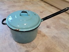 Blau Emaille Milch Pfanne Kochtopf Topf Huta Schlesien Vintage Emailwaren Polen große