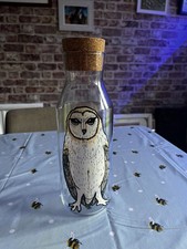 Vintage handgemalt Glas Flasche Kork Stopper Schleiereule selten