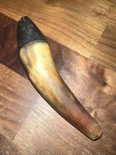 ANTIKER TAXIDERMIE HORN SCHNUPFTABAK MULL / PULVERKOLBEN - SCHRAUBENDECKEL