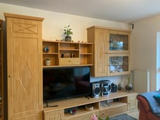 Komplette Wohnzimmerschrankwand Buche Stil Toskana mit Beleuchtung