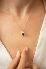 DROP MODEL SAPHIRSTEIN VERGOLDET SILBER HALSKETTE DAMEN 925ER STERLING NEU