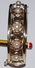 vintage Cetas Armreif Akoya-Perlen Blumen/Floral 585 Gold 20 mm 25,4 g TOP rar