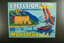 Kofferaufkleber Hotel Excelsior Montreux Suisse Vintage Luggage Label 40er 50er