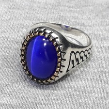 Herrenring, Silber 925, Stein Oval Blau Katzenauge, Siegelring, Ø Gr. 21 Herren