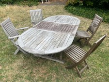 Teak Gartenmöbel Set, 6er Tisch (ausklappbar) 4 Stühle, 2 mit/ohne Armlehne