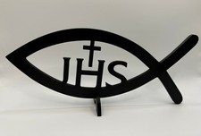 Fisch mit Schriftzug IHS, Tischaufsteller, Kommunion, Firmung, Tischdeko