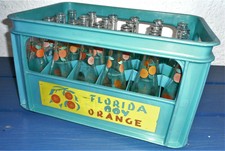 Vintage FLORIDA BOY ORANGE Saft Getränkekiste 70er J. + Flaschen Werbung Küche